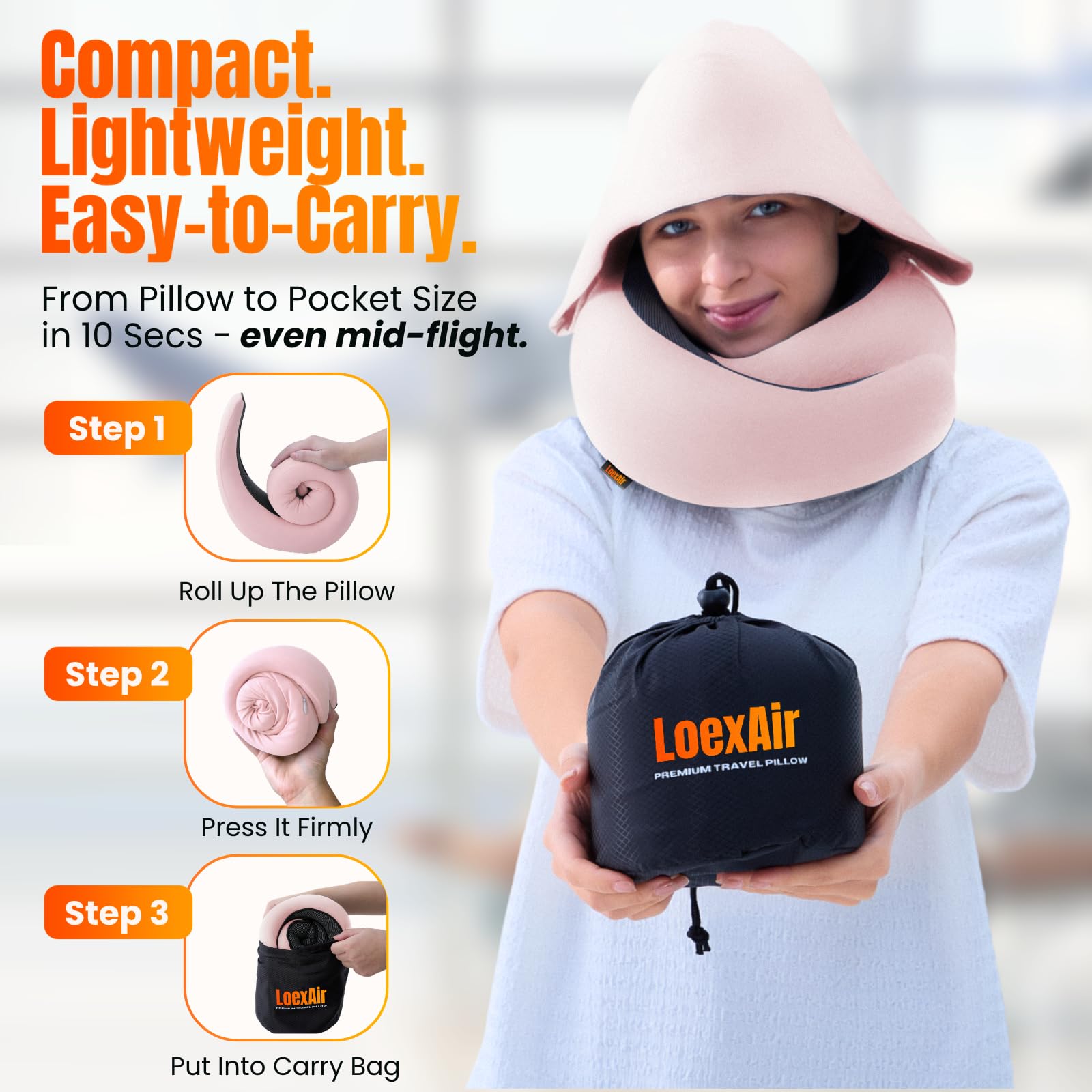 LOEXAIR Pure Cotton Travel Pillow fabric delivers breathable, skin-friendly comfort.