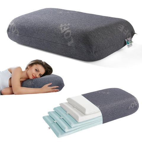 Lofe adjustable memory foam pillow front view showing layered foam for customizable support.
