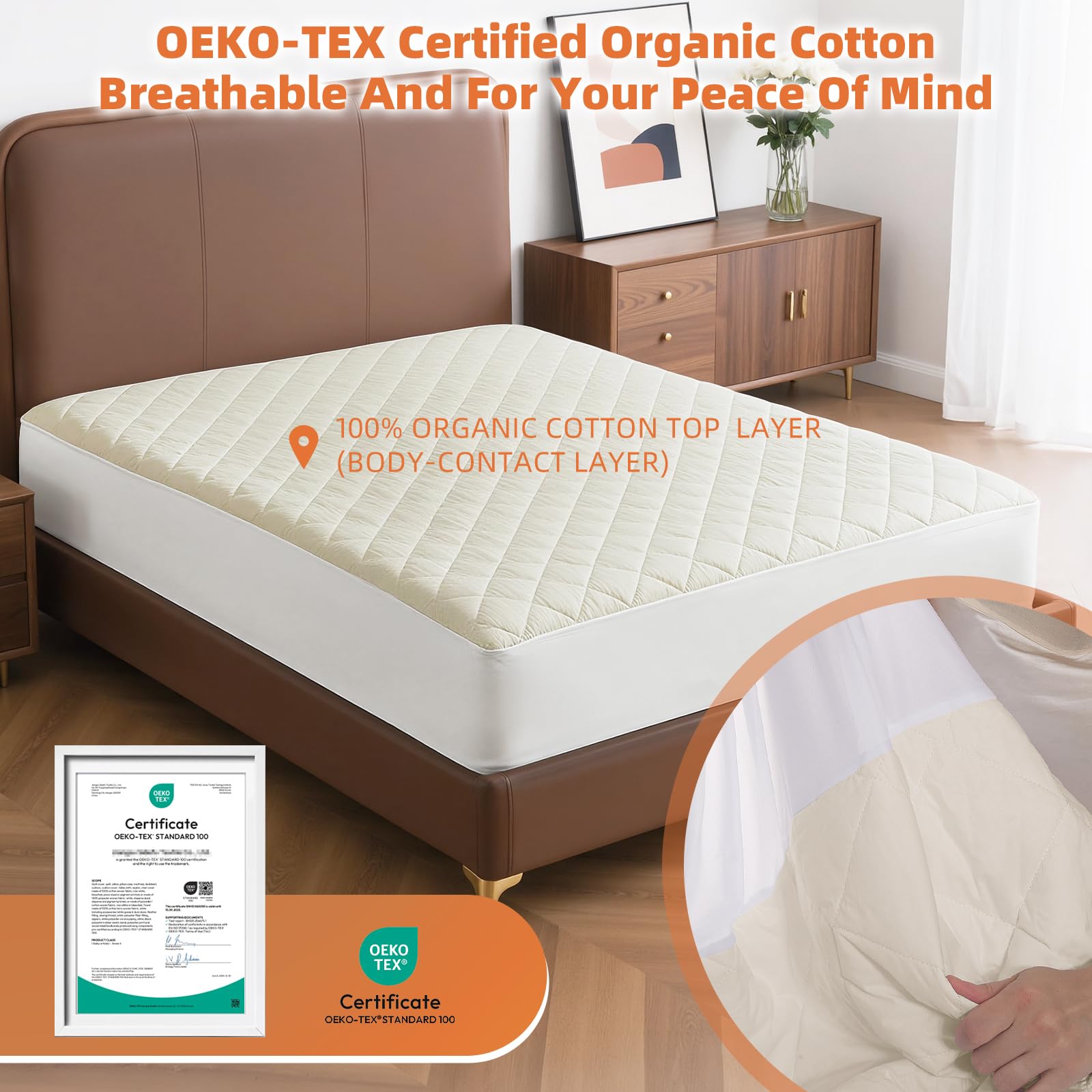 LOFE breathable organic cotton stays cool while protecting the mattress.