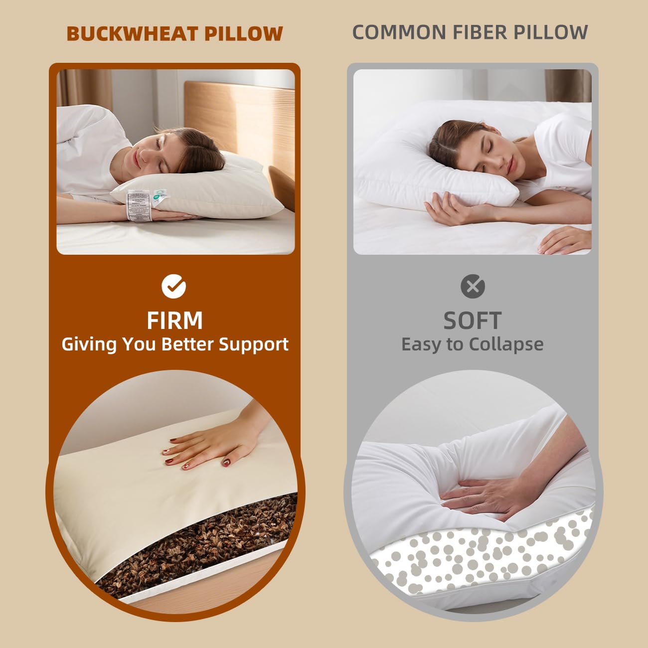 LOFE Buckwheat Pillow side zipper demonstrates customizable filling