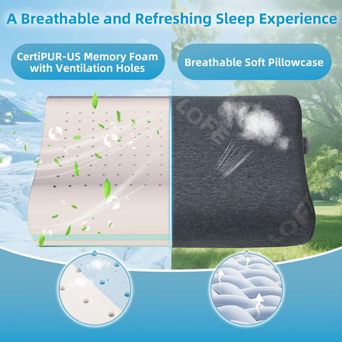LOFE Contour Pillow travel-friendly adjustable height for better support.