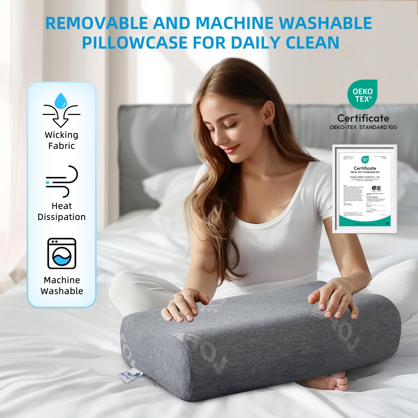 LOFE Contour Pillow machine-washable cover for easy care.