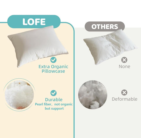 LOFE Organic Kids Pillow side view highlights adaptable loft for growing heads
