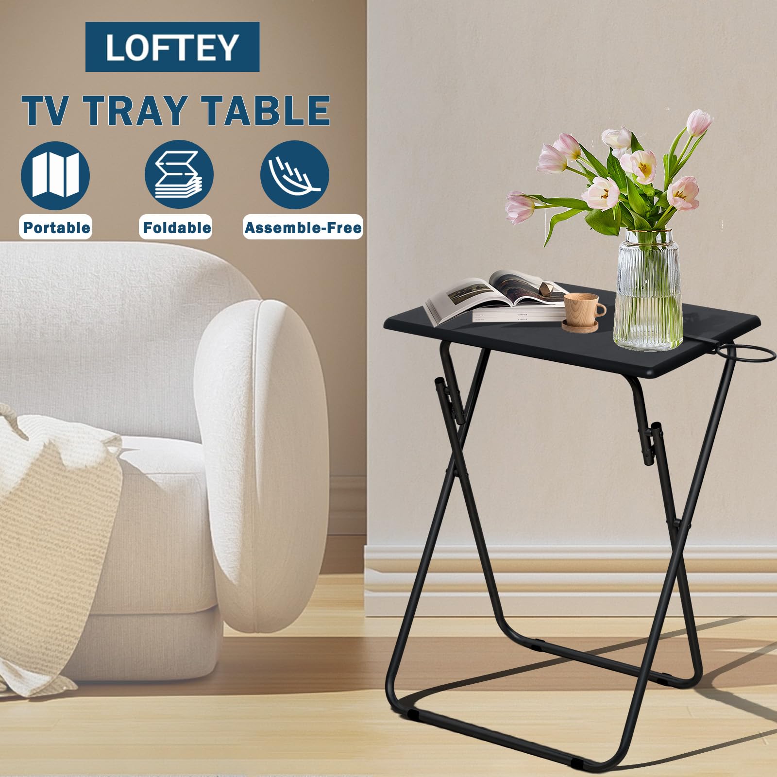 LOFTEY TV Trays on the couch offer a stable surface for meals and drinks