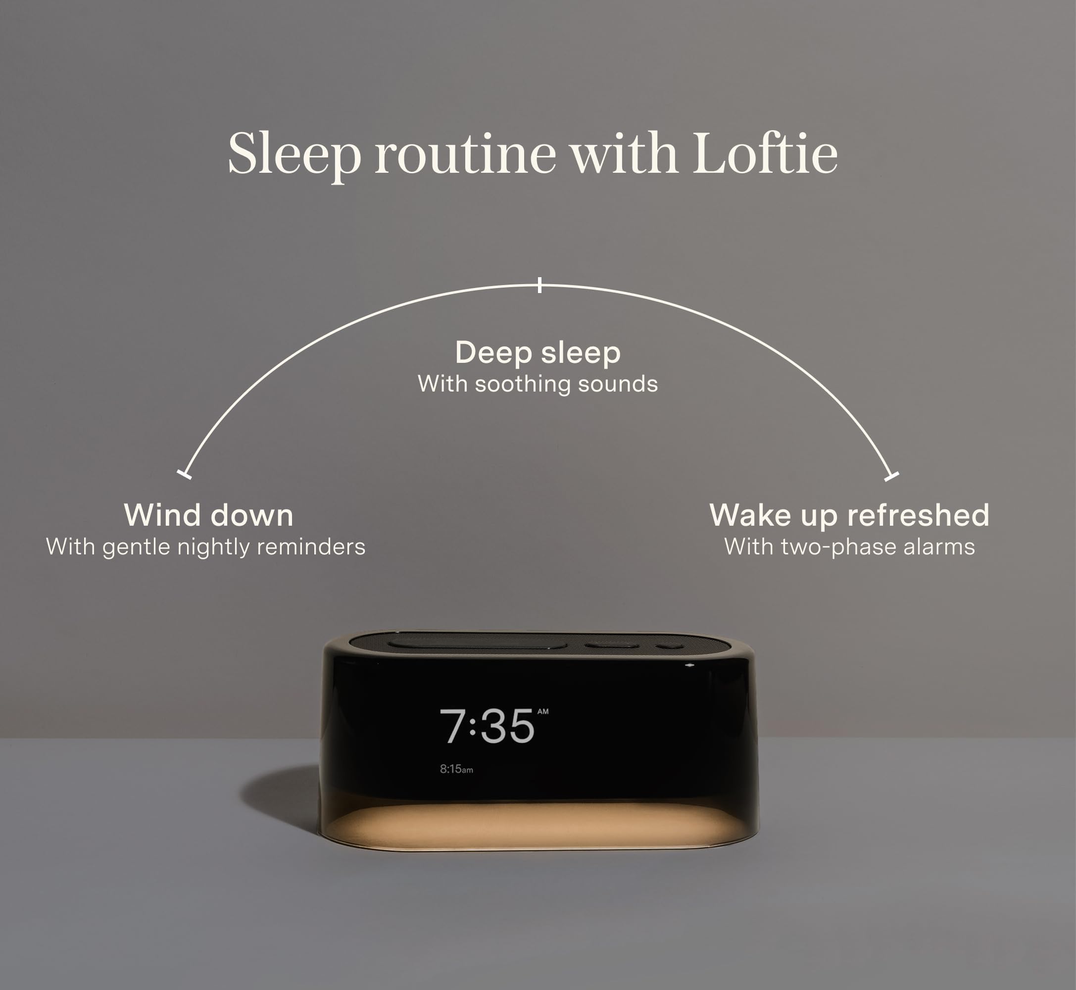Loftie blackout mode illustrating a dark screen while alarm stays active