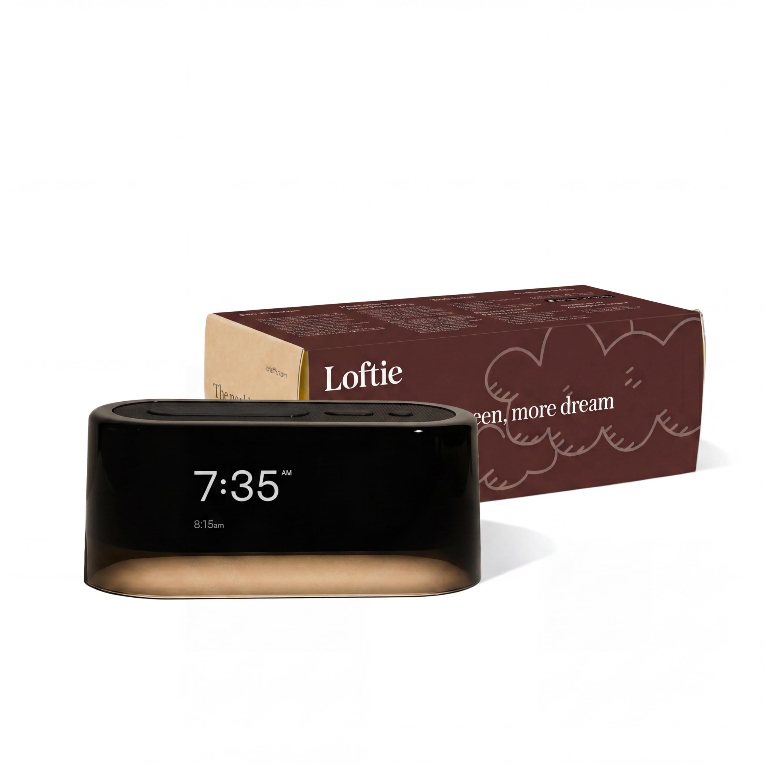 Loftie alarm clock front view with clear bedside display