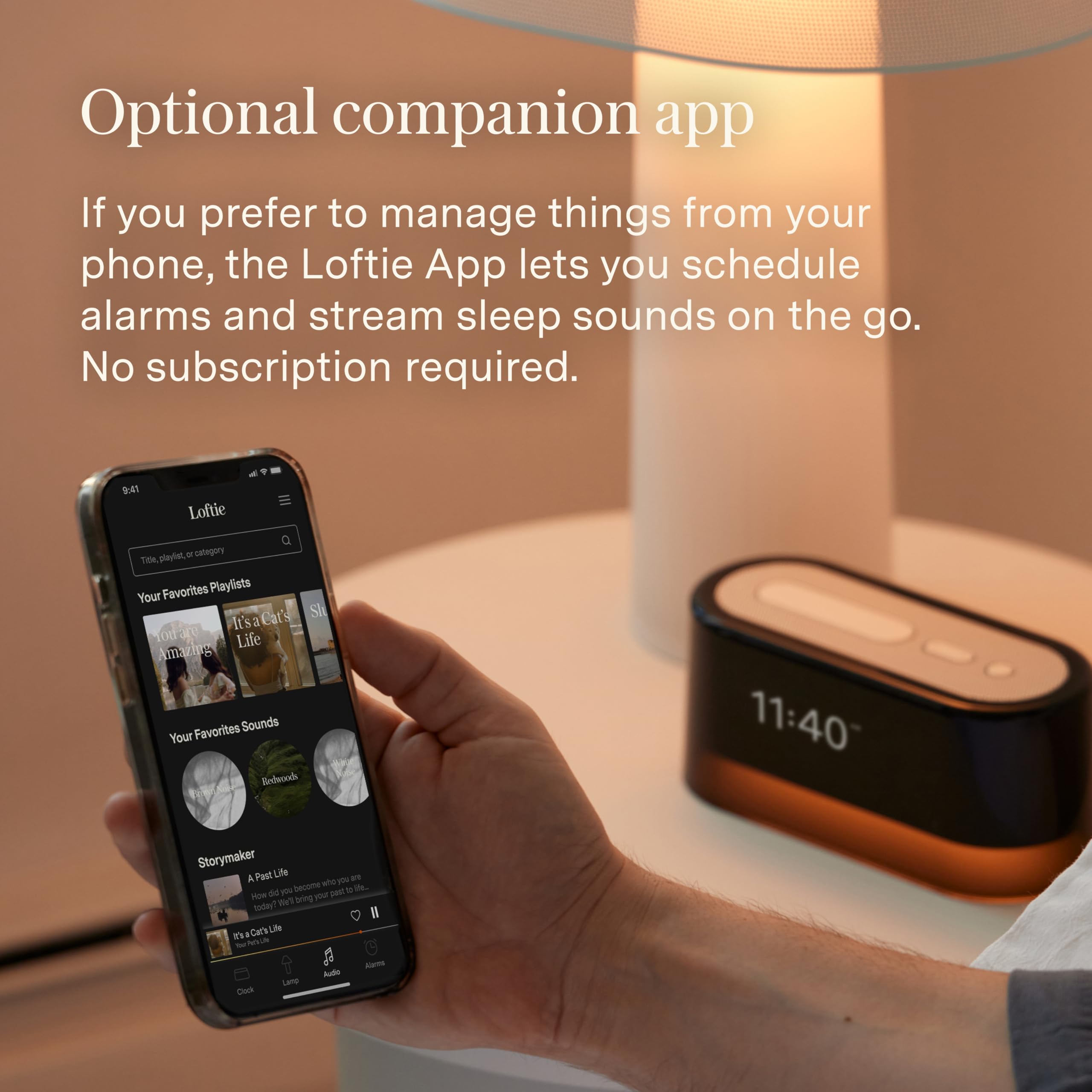 Loftie sound widget showing access to 100+ sleep sounds