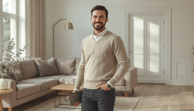 Ethan Carter, Founder and Managing Director of Loftwyn, standing in a modern American home interior with neutral décor – Loftwyn About Us