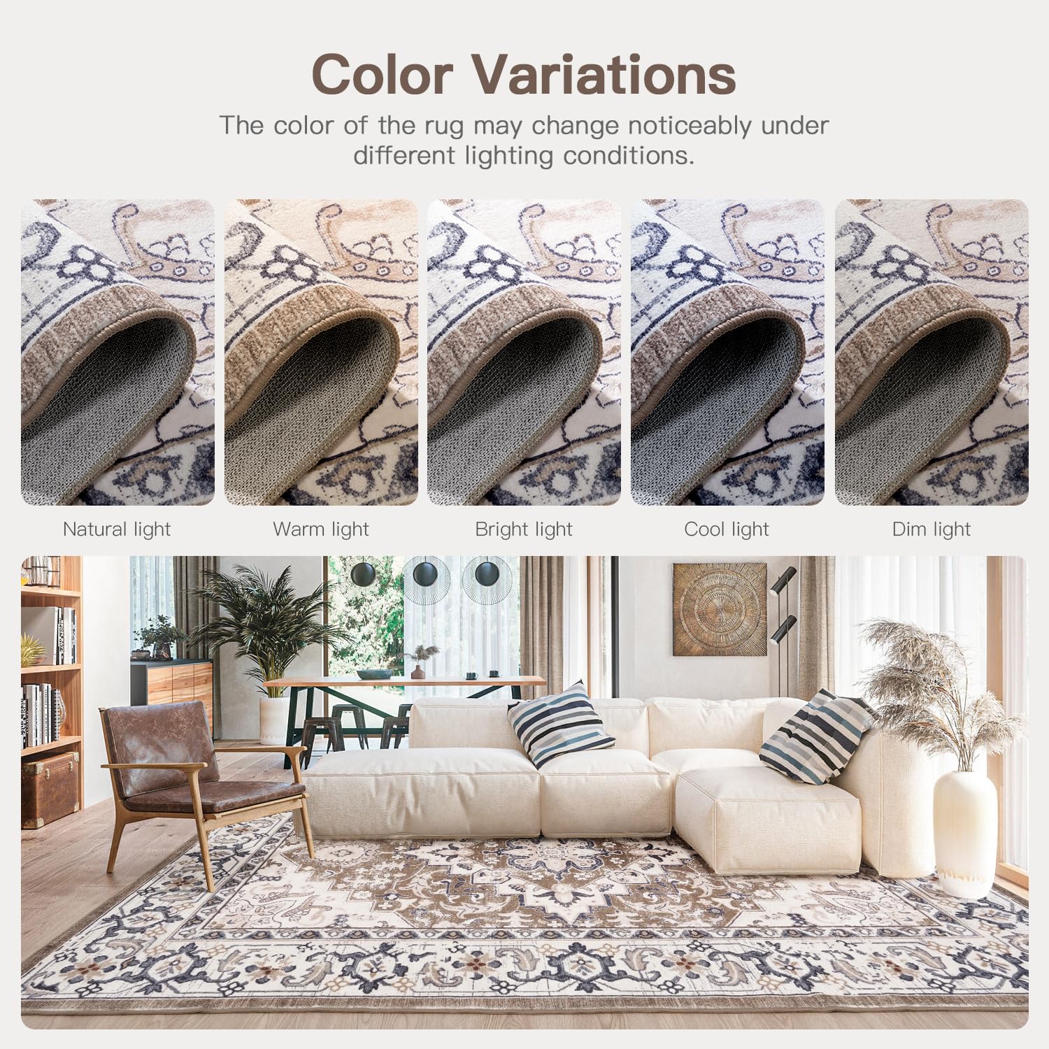 Lofus 5x7 rug low-pile construction for easy cleaning.