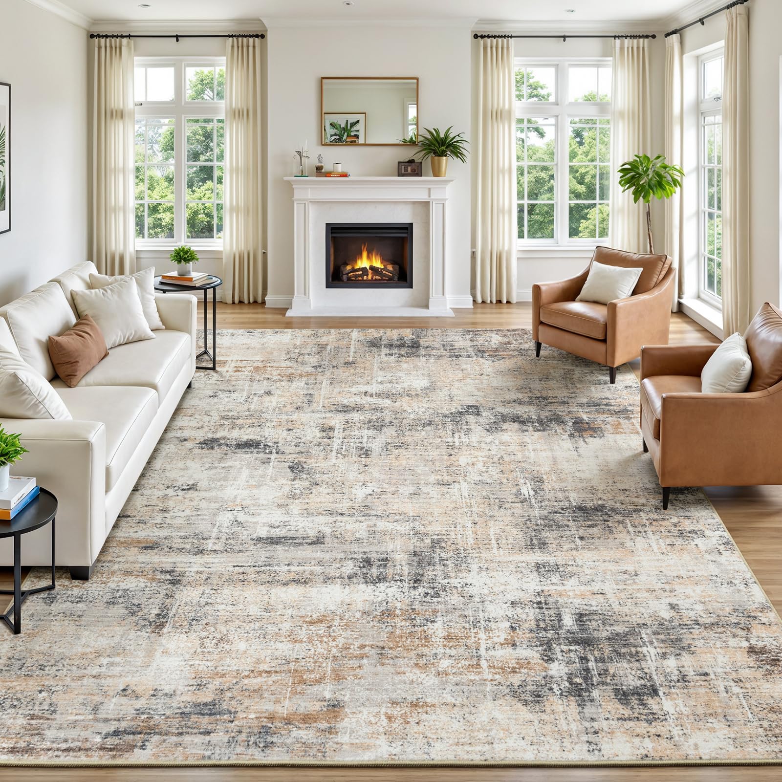 Lofus 8x10 area rug with gold abstract design in a living room for stylish comfort