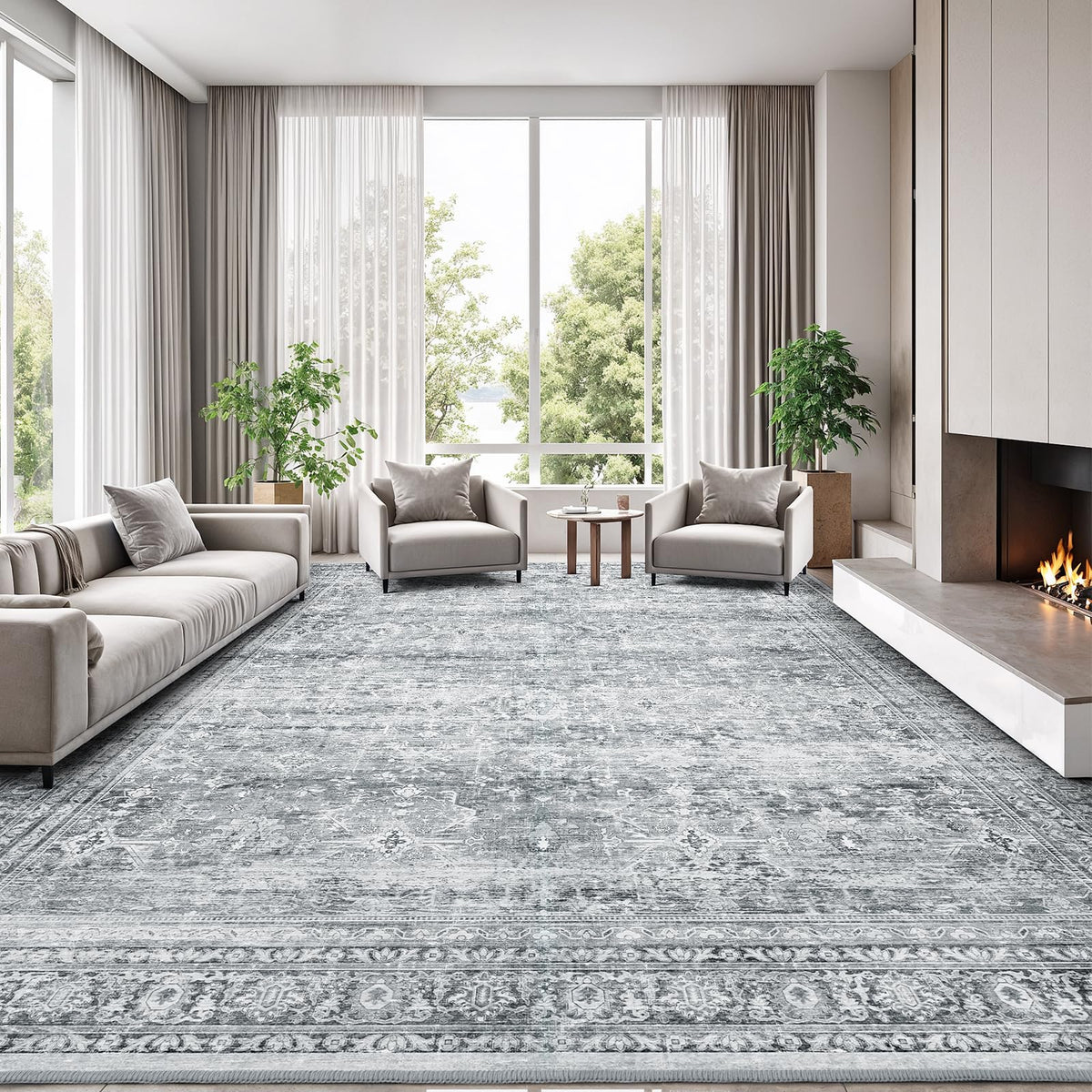Lofus 8x10 rug in gray wash with soft faux wool fibers for cozy living spaces.