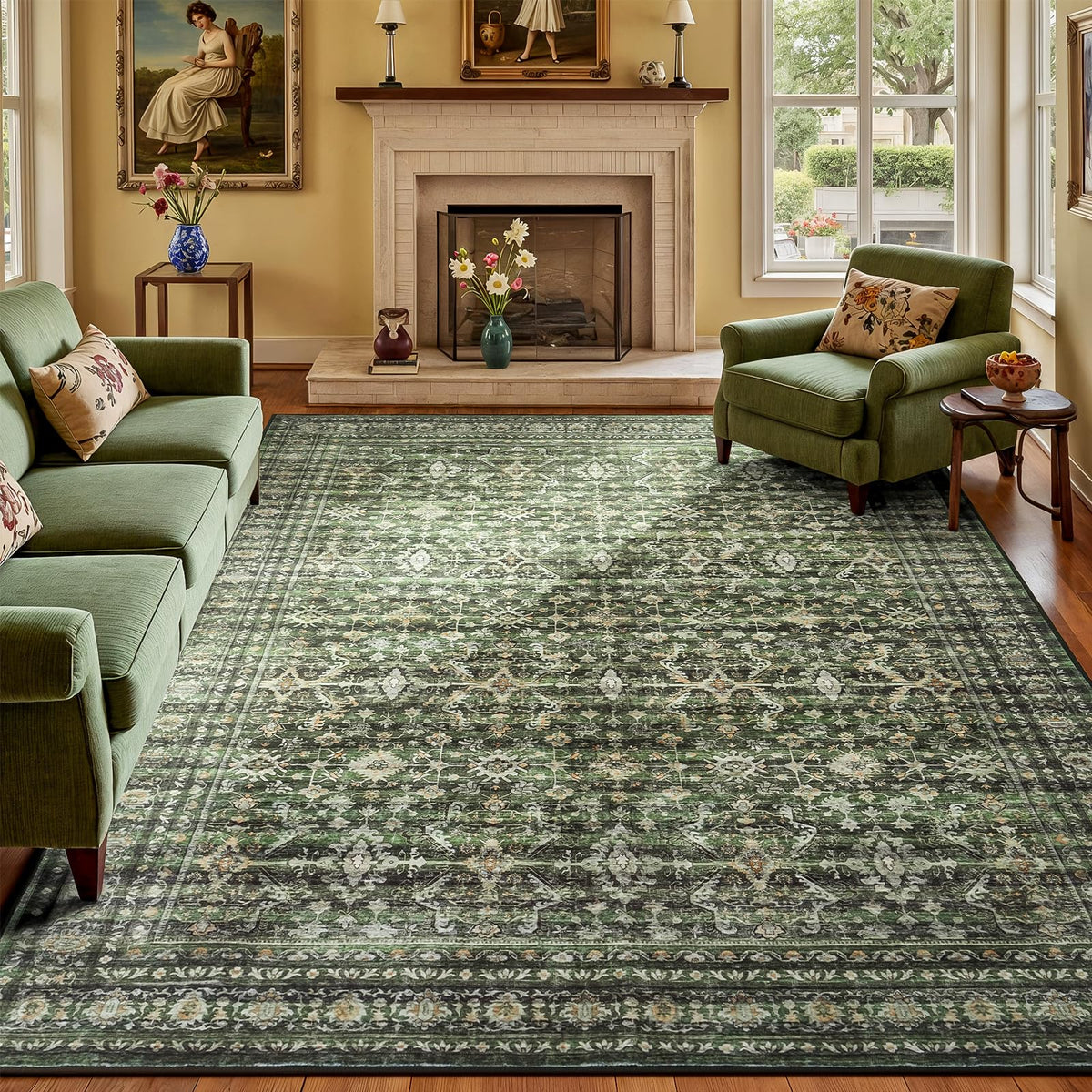 Lofus 8x10 living room green rug with soft, cozy fibers and durable construction.