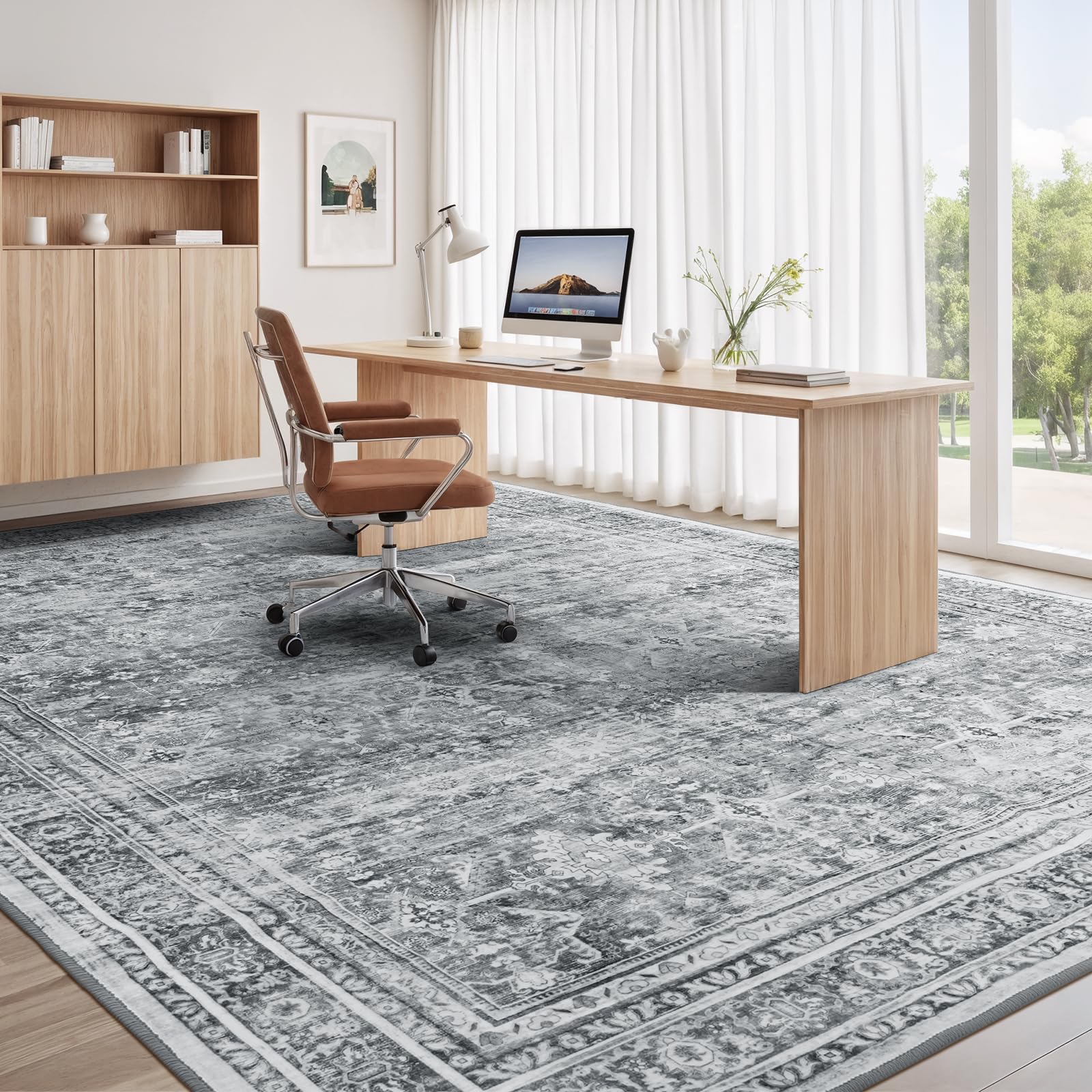 Lofus 8x10 rug with low-pile design that resists pet hair and debris.