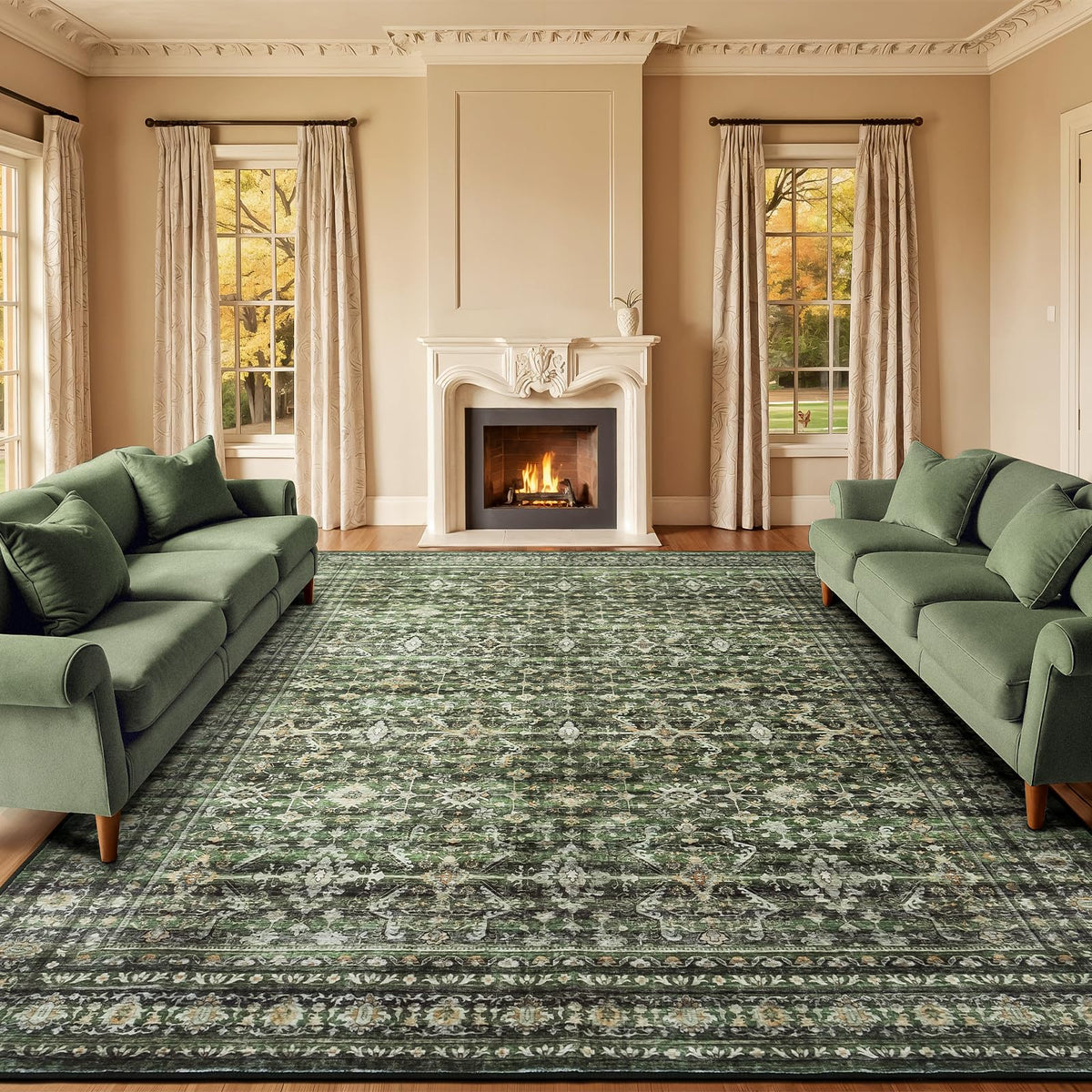 Lofus 9x12 area rug living room green with easy-to-clean, comfortable underfoot.