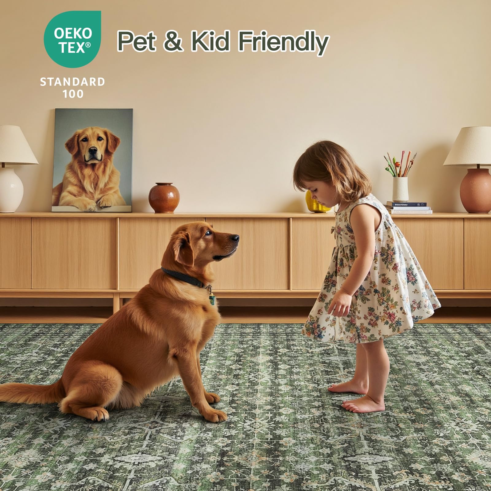 Lofus high-density durable rug resists stains in busy homes.