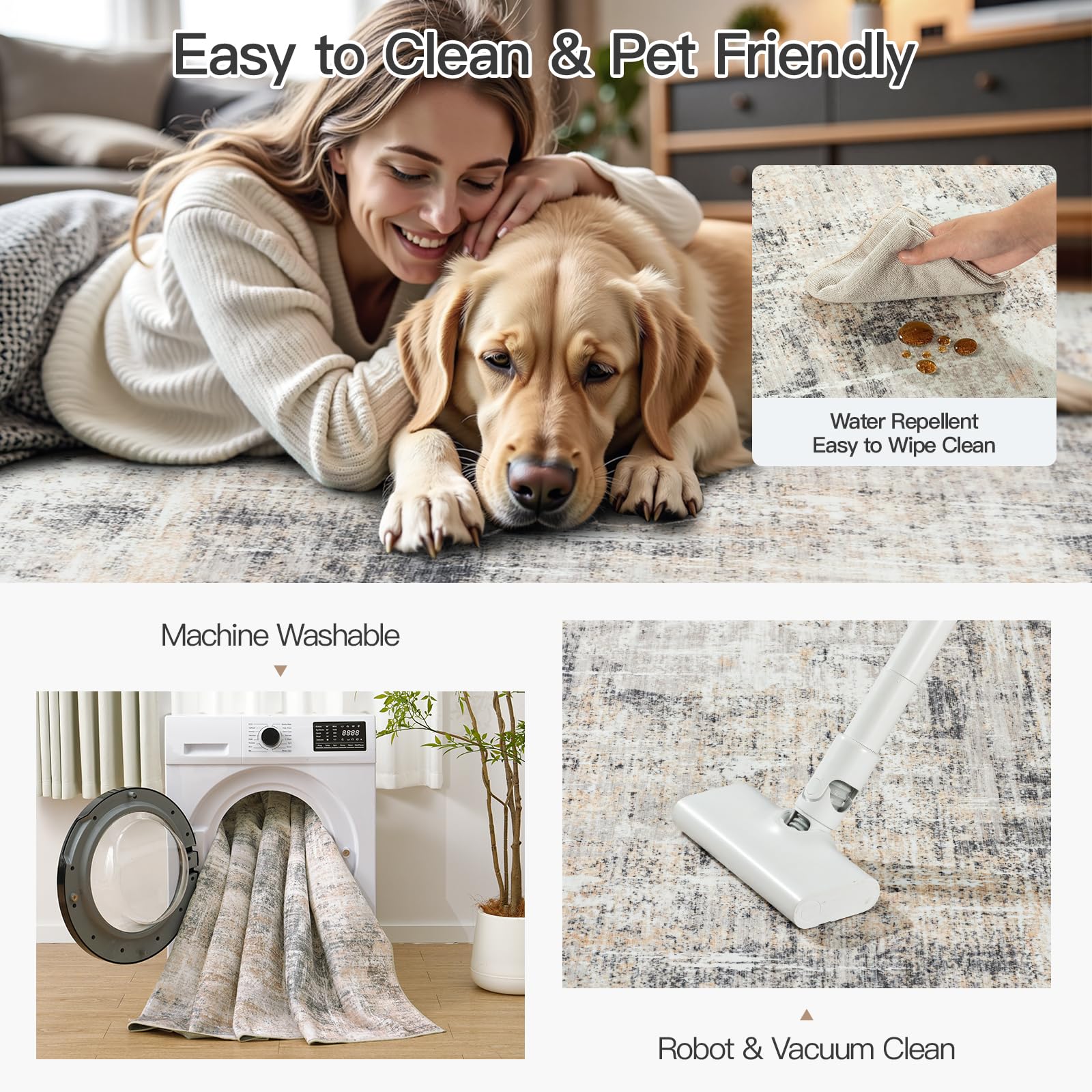 Lofus machine washable rug care label for easy cleaning