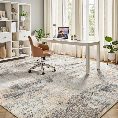 Lofus neutral modern rug complements dining or office spaces