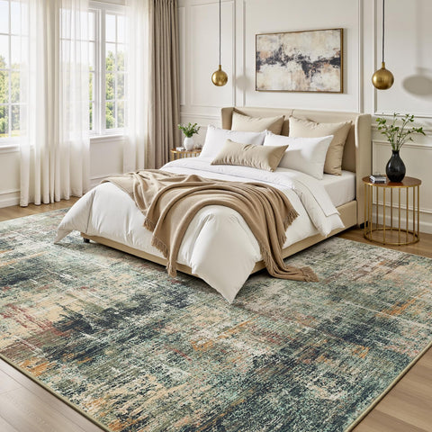 Lofus rug with non-slip backing stays securely in place on hardwood floors.