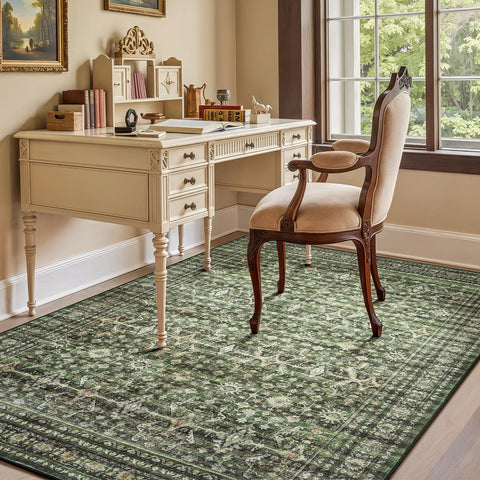 Lofus soft boho floral green rug adds cozy barefoot comfort.