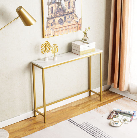 loglus compact console table fits narrow spaces while maximizing surface.