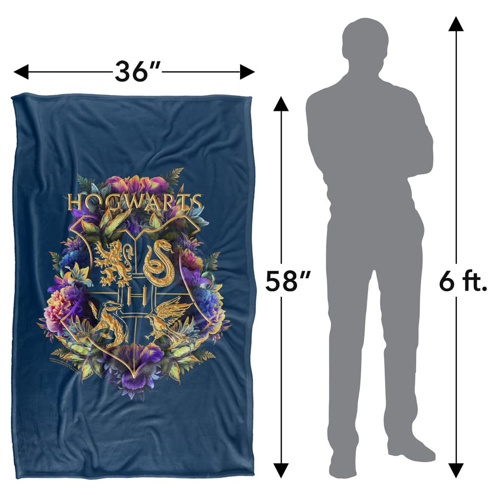 LOGOVISION Hogwarts floral crest throw blanket on couch for movie nights