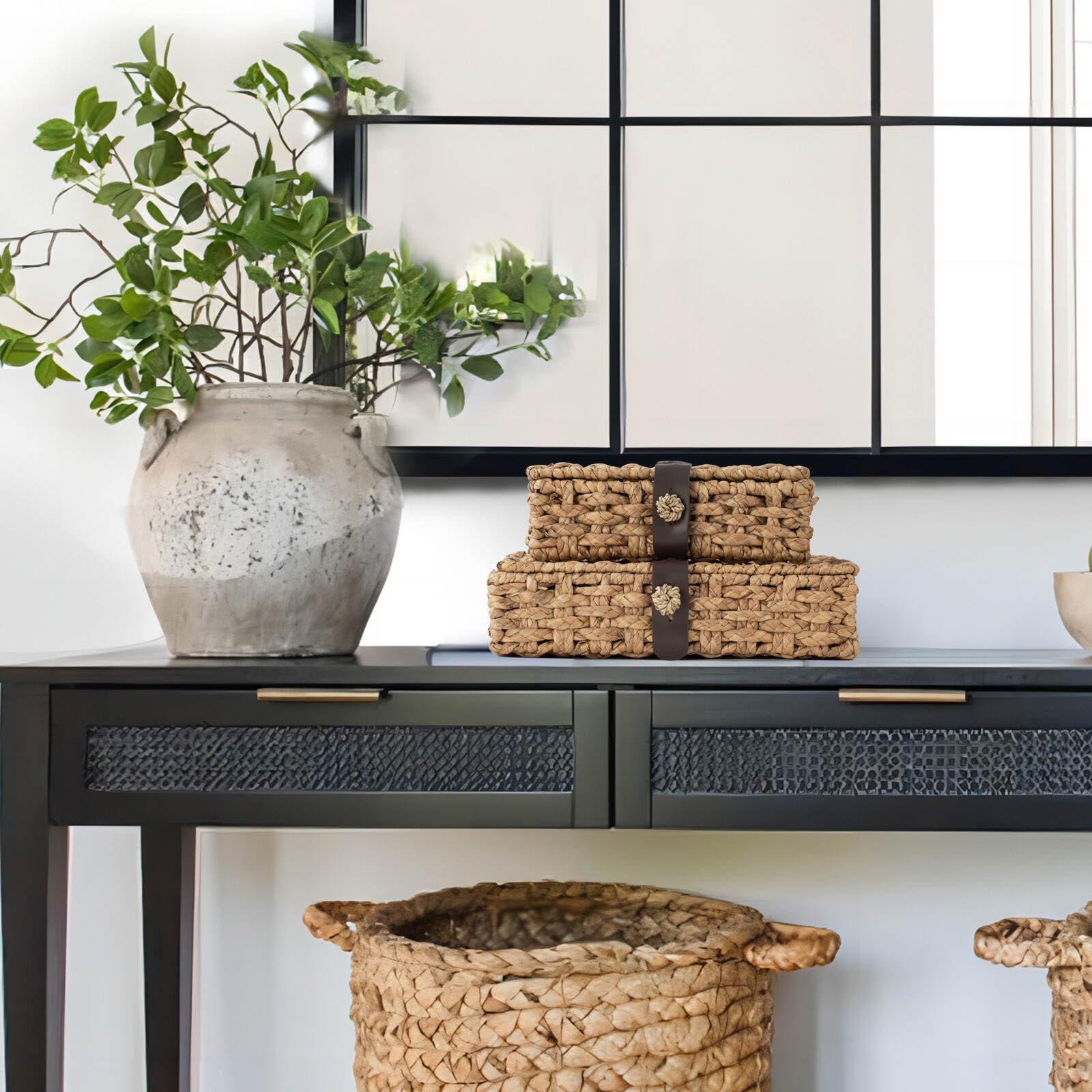 LOHONER woven storage box closeup, sturdy inner frame for durability