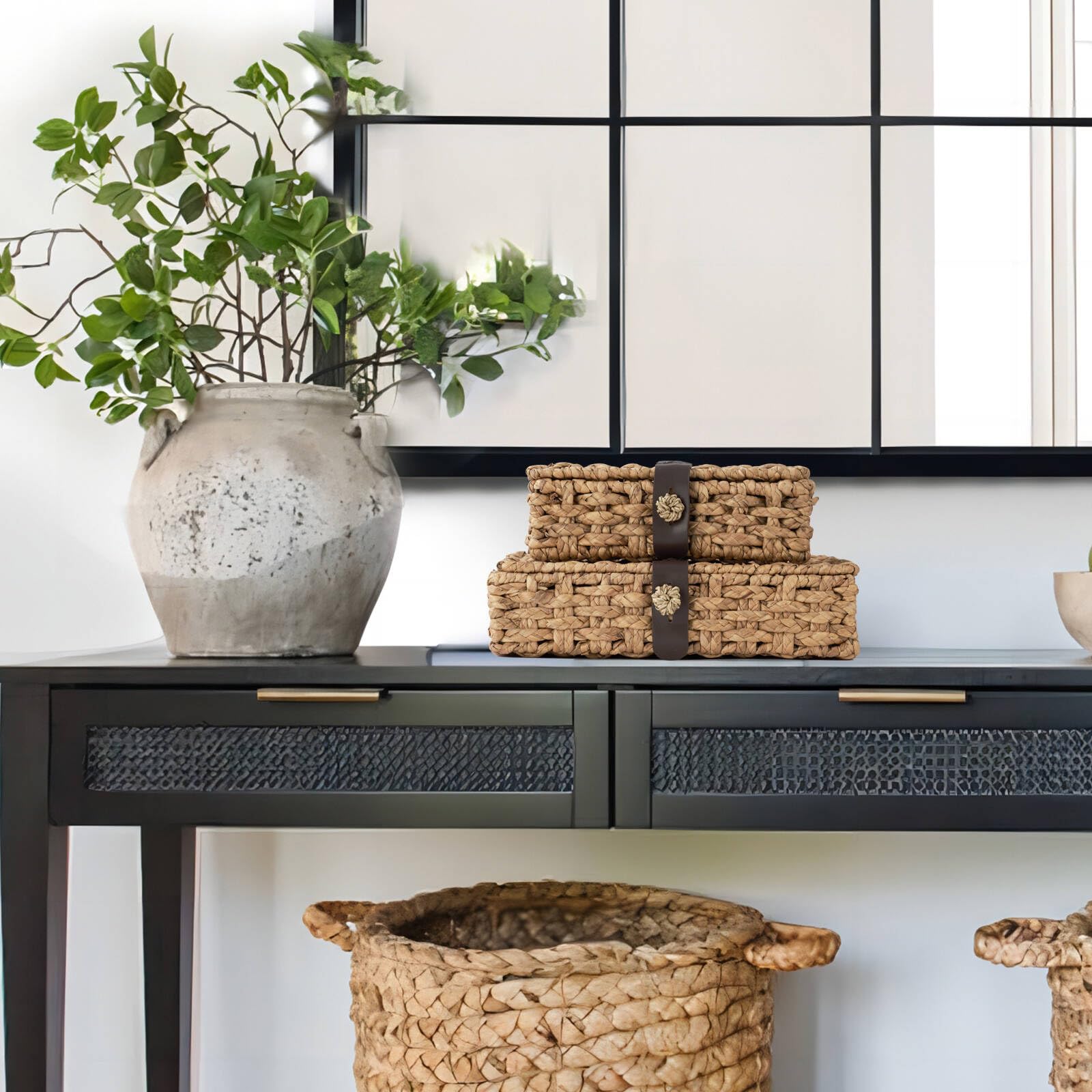 LOHONER woven water hyacinth storage closeup reveals texture and craft