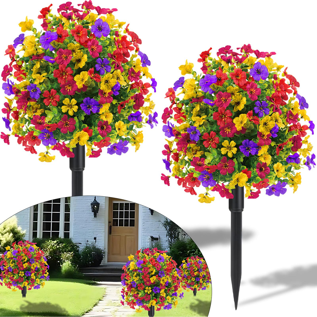 Lokediren topiary ball with spikes, 23-inch, two-pack, vivid outdoor greenery.