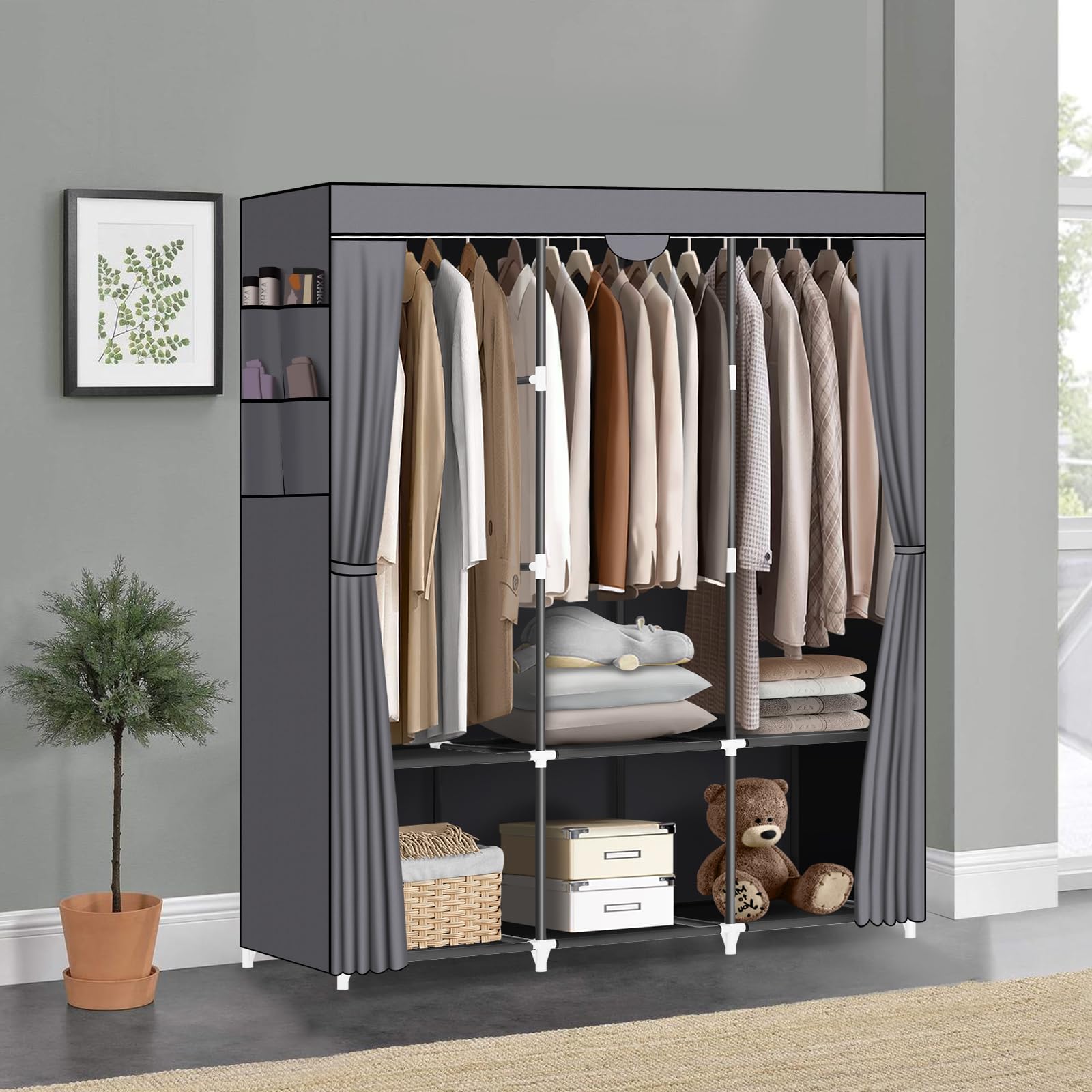 LOKEME Closet with six storage shelves keeps folded items neatly organized.