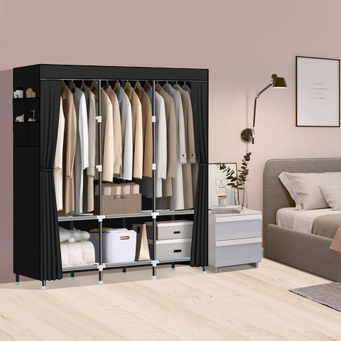 LOKEME Wardrobe Closet with 3 hanging rods keeps outfits organized