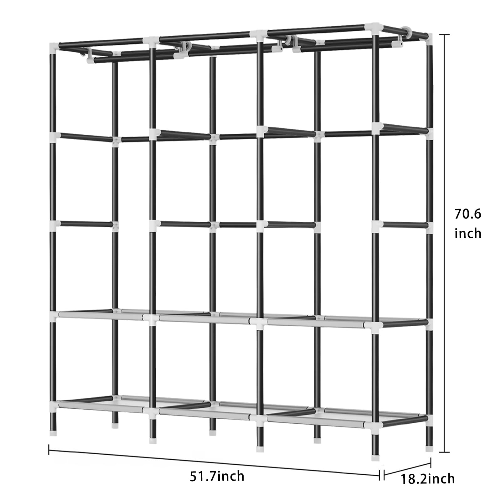 LOKEME Wardrobe Closet dimensions 51.7 by 18.2 by 70.6 inches for ample space