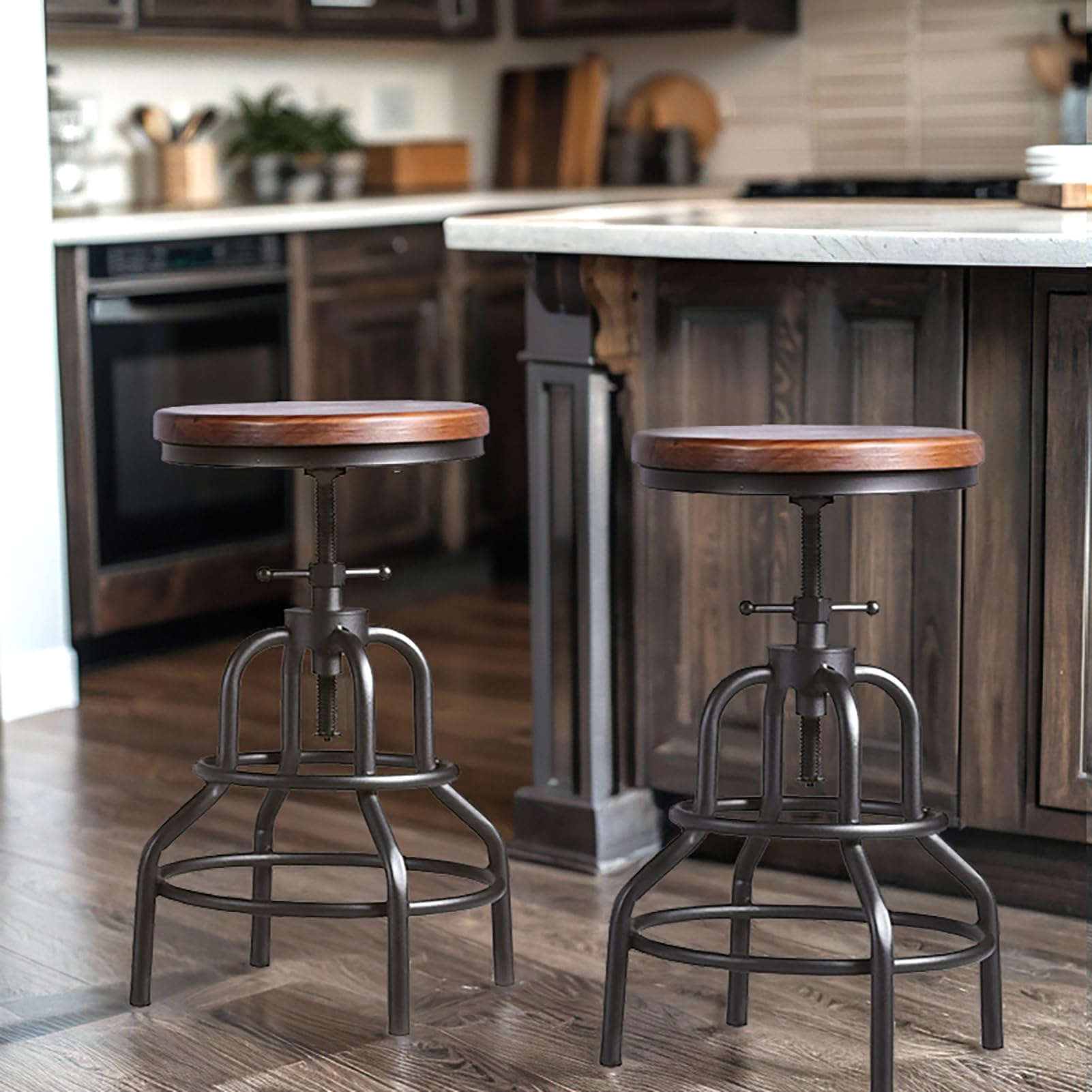 LOKKHAN counter-height adjustable stool with wood and metal base