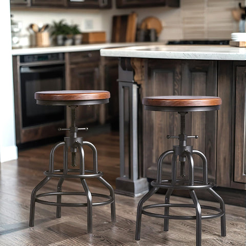 LOKKHAN counter-height adjustable stool with wood and metal base