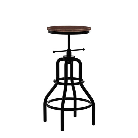 LOKKHAN wooden-seat bar stool highlighting pre-drilled assembly for easy setup