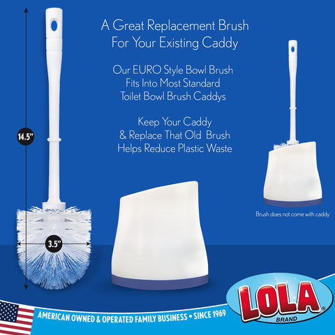 LOLA Classic Toilet Brush head fits standard caddies for easy replacement.