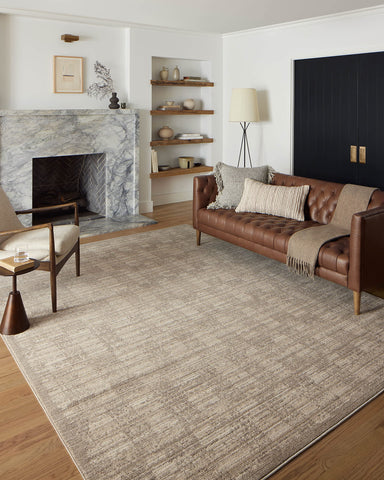 Loloi Darby rug Pebble/Sand front view showing soft ribbed texture for living rooms