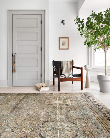 Loloi Layla olive charcoal rug in-room setup demonstrates versatile styling