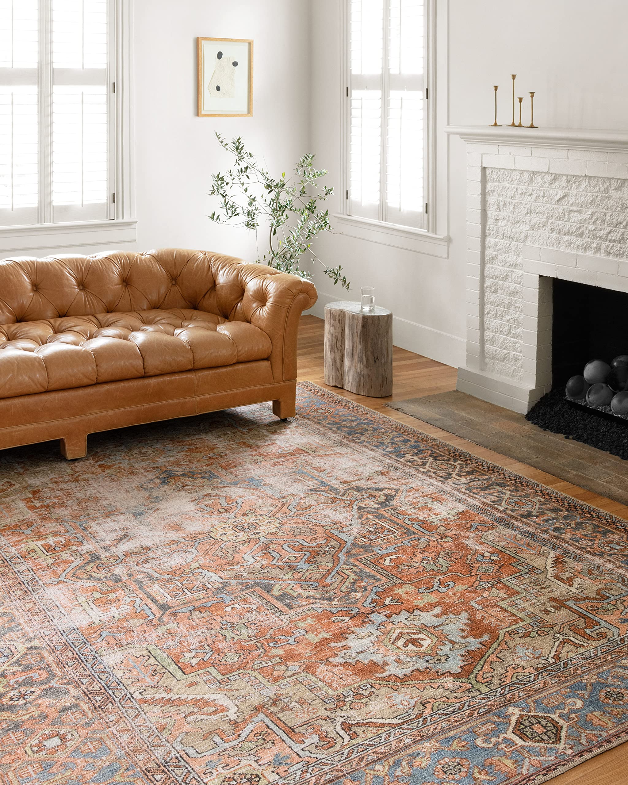 Loloi Loren rug front view showing terracotta-sky palette and medallion.