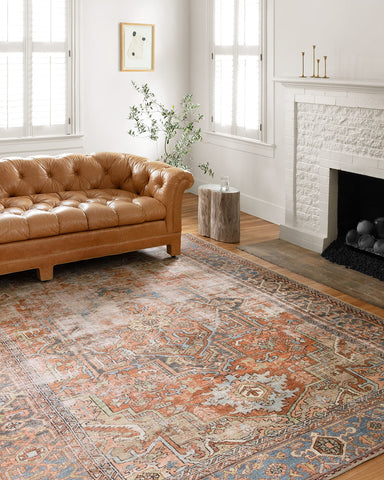 Loloi Loren rug front view showing terracotta-sky palette and medallion.