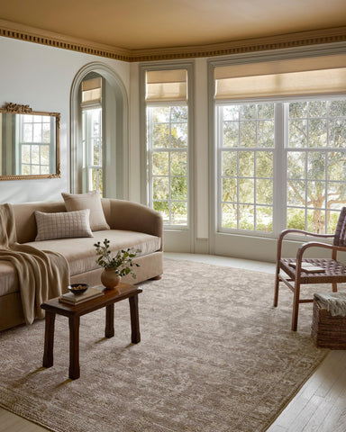 Loloi Magnolia Pace PAC-03 taupe-wheat area rug adds warm, neutral texture to living rooms.