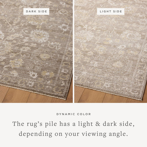 Loloi Magnolia Pace PAC-03 taupe-wheat bedroom ambiance highlights cozy neutrals.