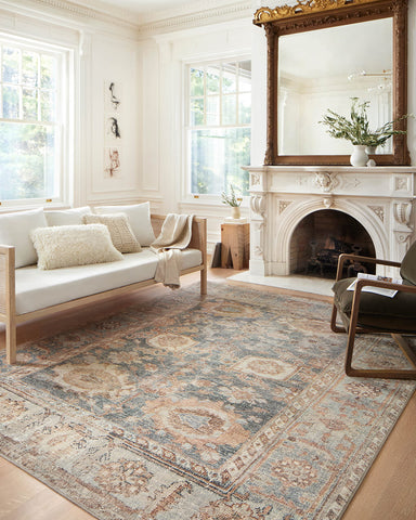 Loloi Margot MAT-03 Ocean/Spice rug showing plush CloudPile texture for cozy living rooms