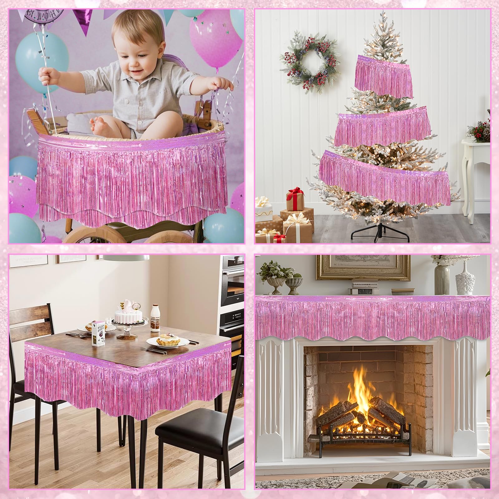 LOLStar photo booth backdrop using pink fringe garland.
