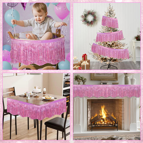 LOLStar photo booth backdrop using pink fringe garland.