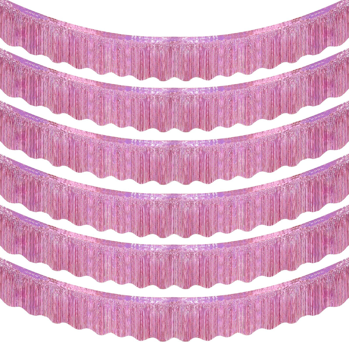 LOLStar pink foil fringe banner creates a festive photo backdrop.