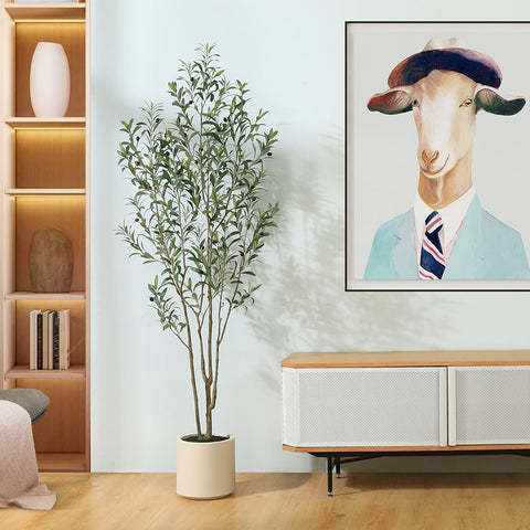 LOMANTO olive tree with white planter 10-6inch enhances elegant indoor decor.