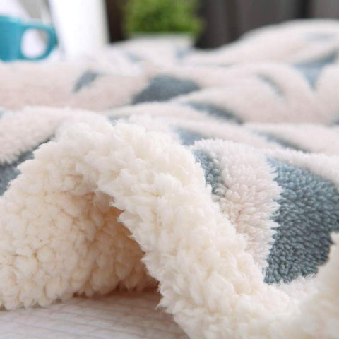 LOMAO Sherpa fleece blanket light blue draped over chair for lounging