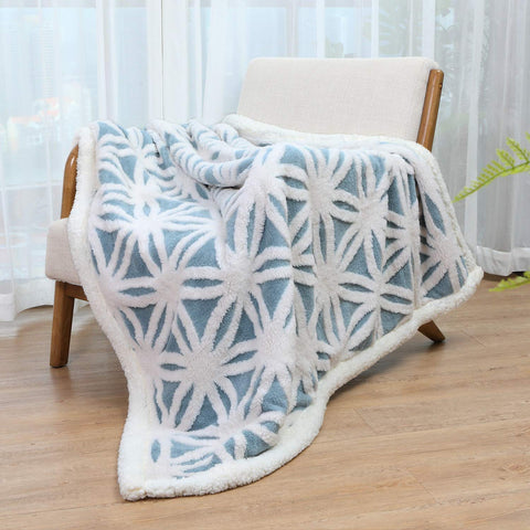 LOMAO Sherpa fleece blanket light blue spread on bed for comfort