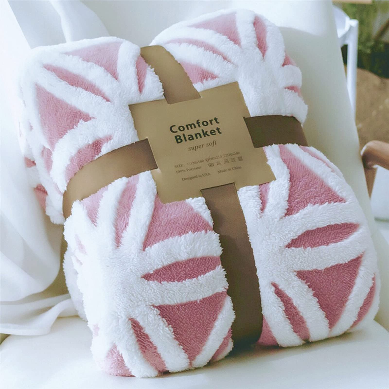 LOMAO Sherpa fleece blanket pink front view for cozy couch lounging