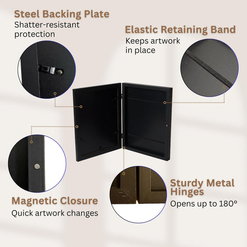 LOMISTORY magnetic front closure keeps artwork secure and easy to open